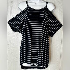 Navy & White Striped Cold-Shoulder Women's Top